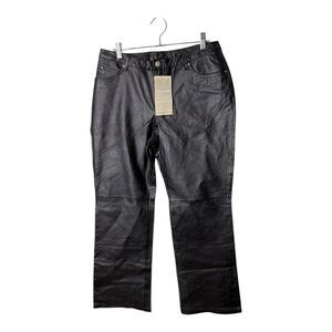 NWT Vintage Metro Style 100% Leather Wide Leg Pants Women's 12 Black  Retro 90s